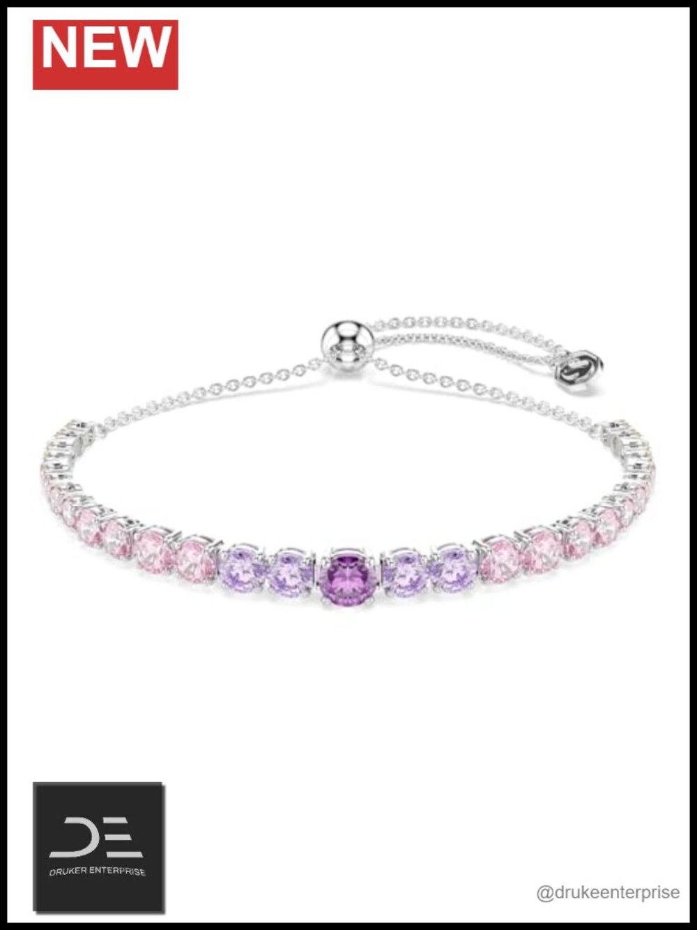 Swarovski Crystal Tennis Bracelet Rhodium Plated Slide Clasp Multicolor